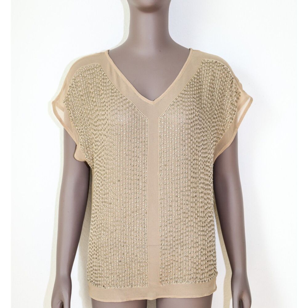 Vintage Y2K Beaded Blouse Festival Sheer Top Summer Beach Vacation‎ Cover Up